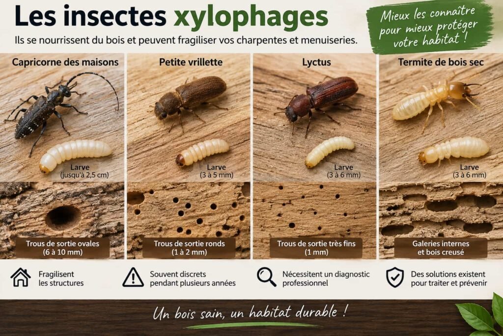 Insectes xylophages dans le bois
